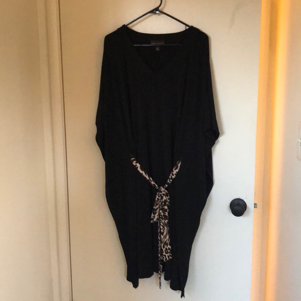 Black tunic dress with animal print tie